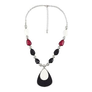 🔻Mixit Vintage Beaded Cardinal Bib Statement Necklace Red Black White Silver